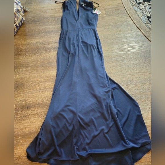 BETSY & ADAM Ruffled Tuxedo Navy Maxi Dress Sleevless Side Slit NWT sz 8 - Picture 14 of 14